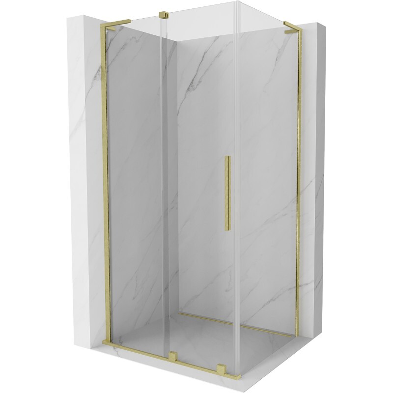 MEXEN/S - Velar L sprchovací kút, posuvné dvere 120 x 90 cm, transparent, zlato kartáčovaná 871-120-090-03-55