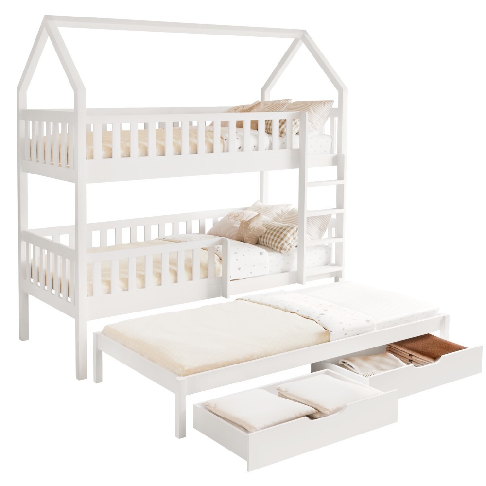 KONDELA Venita Typ 1 montessori poschodová posteľ s prístelkou biela