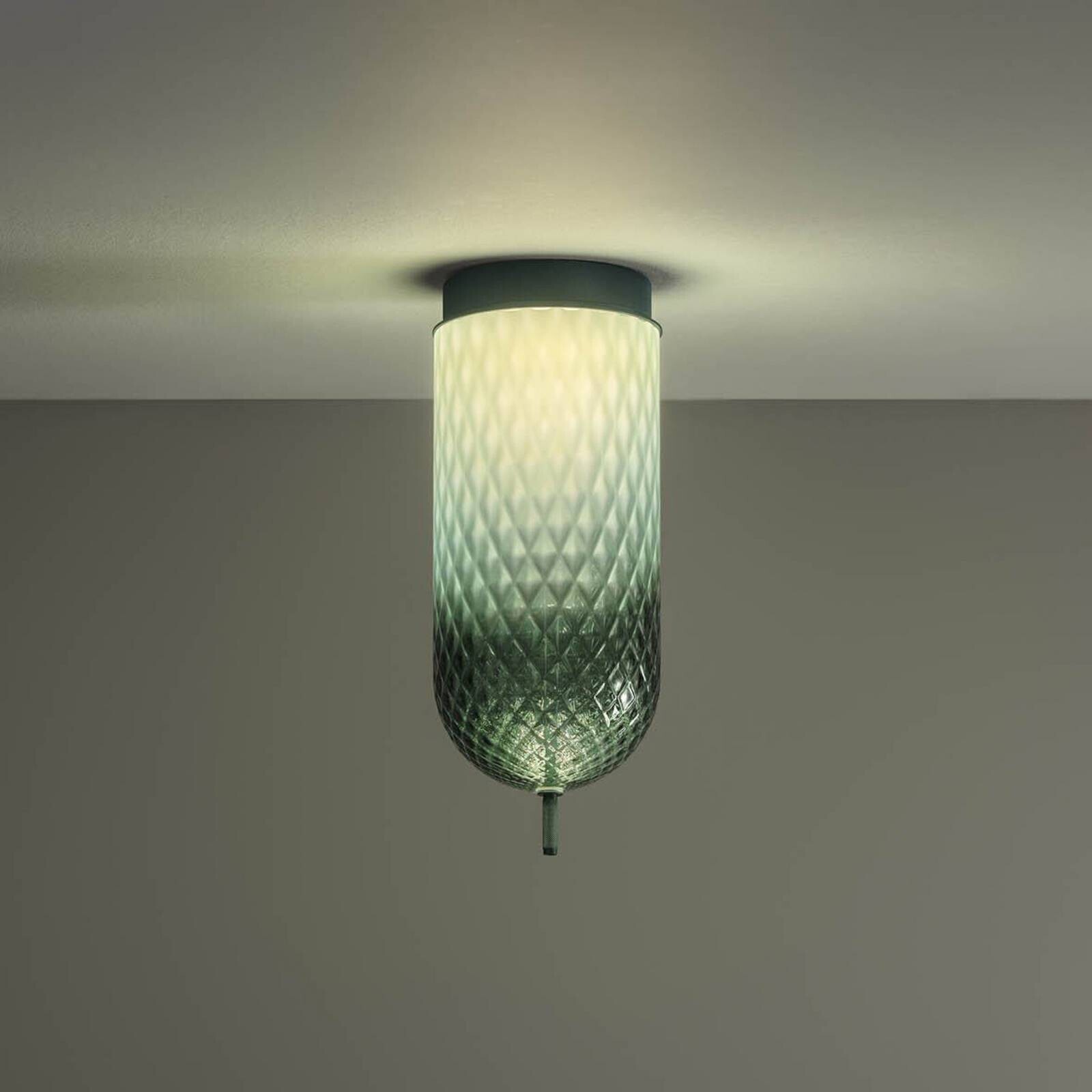 OLEV stropné LED svetlo Curuba, zelené, sklo, výška 40 cm, 2700 K