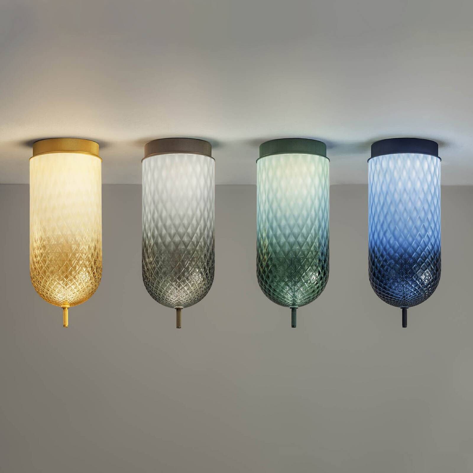 OLEV stropné LED svetlo Curuba, sivá, sklo, výška 40 cm, 2700 K