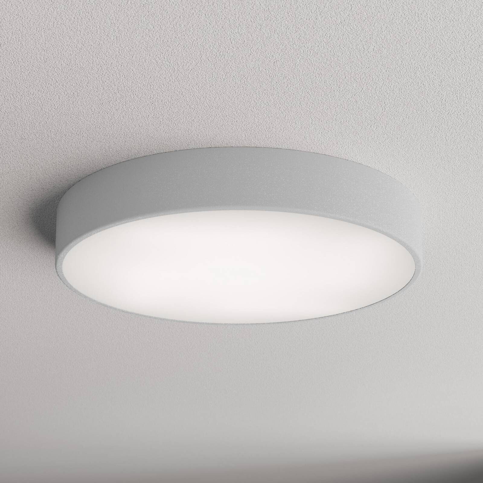 Stropné svietidlo Cleo 500, sivé, senzor, IP54, Ø 50 cm, kov