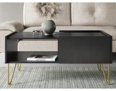 Konferenčný stolík so zásuvkami Harmony, čierny/čierny mramor%