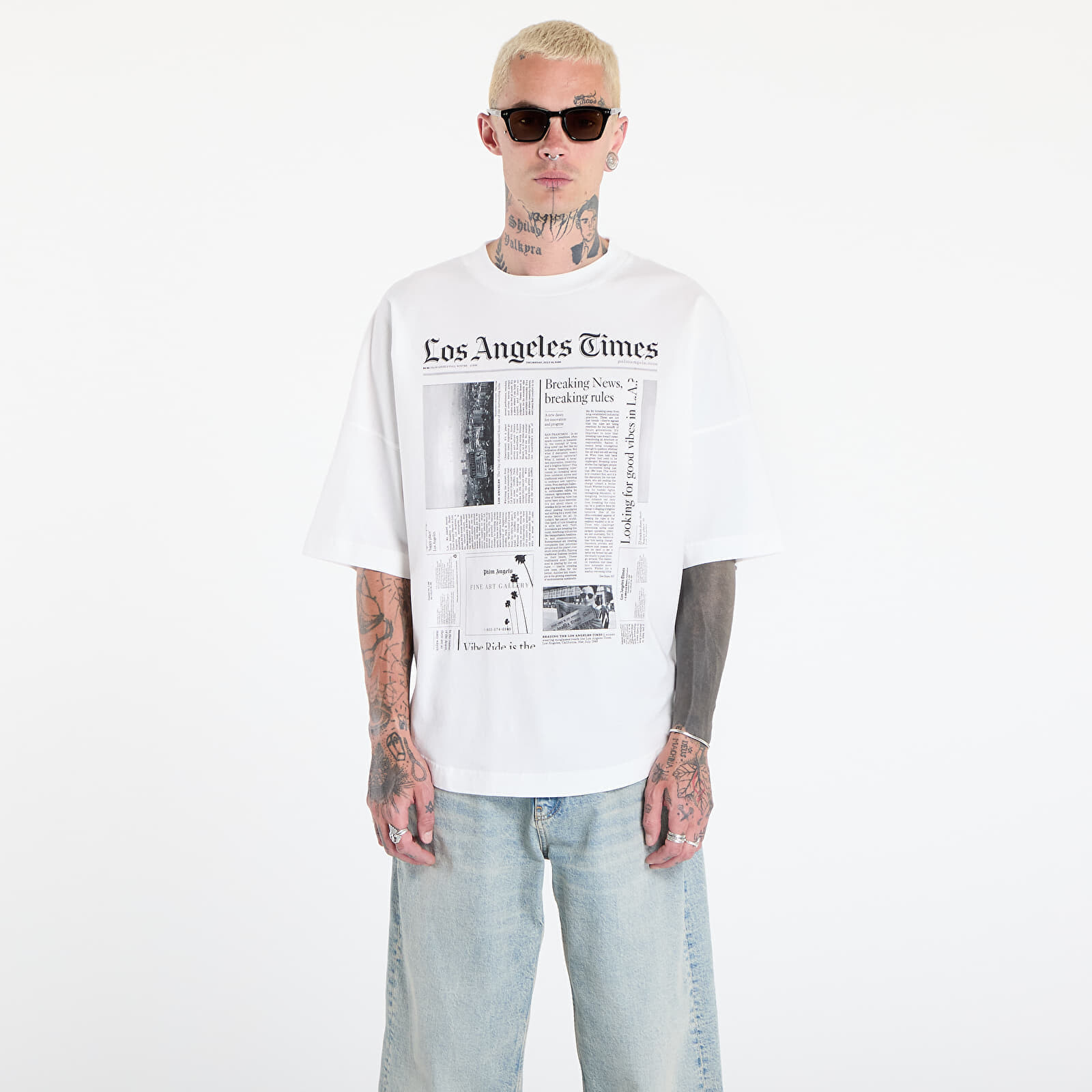 Tričko Palm Angels Paxlatimes_News Over Tee Off White/ Black S