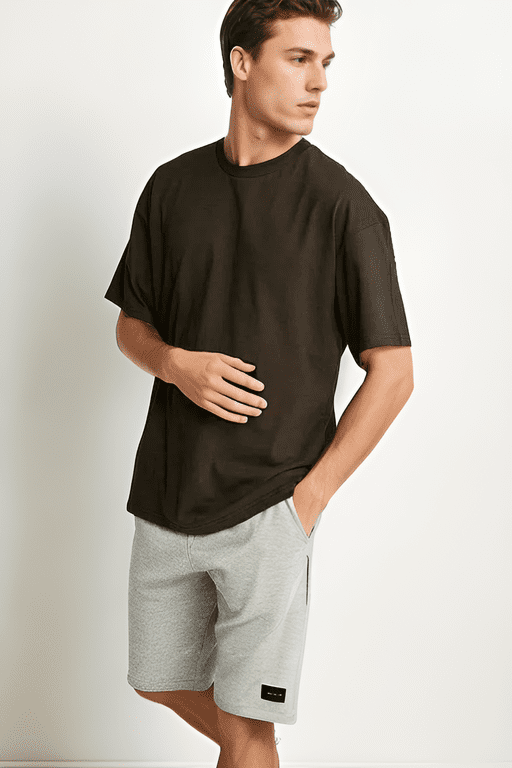 75226 Dewberry Mens Oversized Fit Crew Neck T-Shirt-BLACK