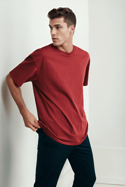 75226 Dewberry Mens Oversized Fit Crew Neck T-Shirt-BURGUNDY