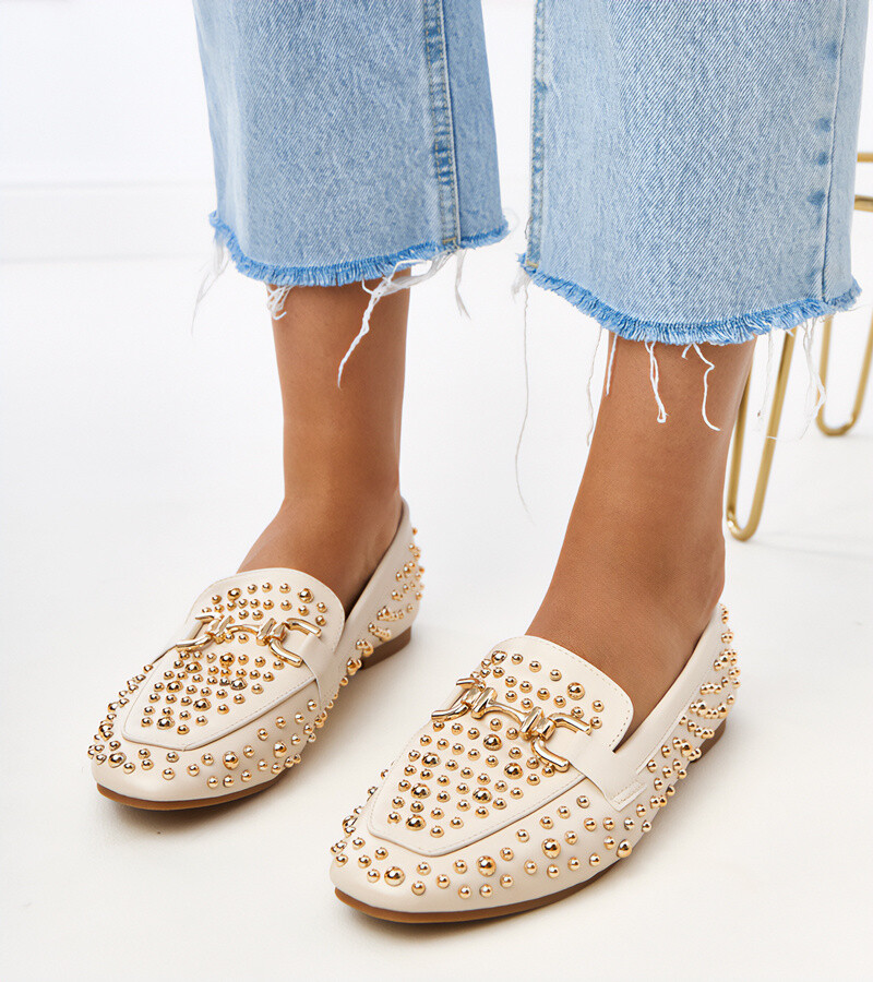 D/CEO Beige moccasins decorated with studs Lea