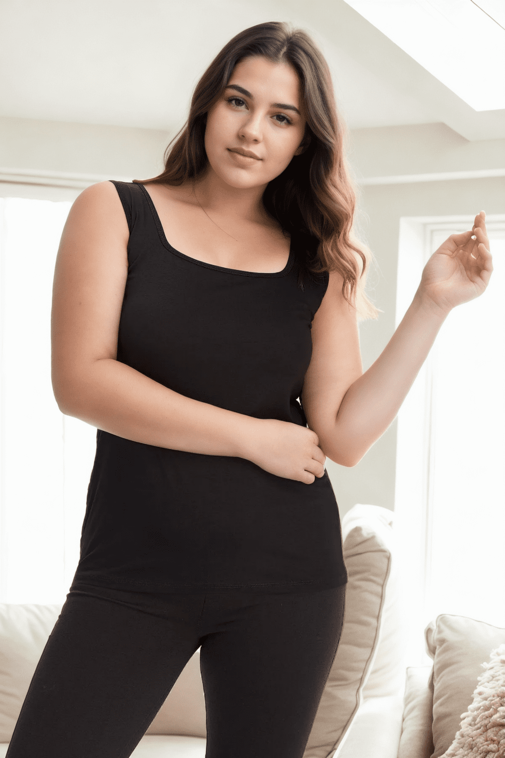 21135 Dewberry Womens Plus Size Tank Top Blouse-BLACK