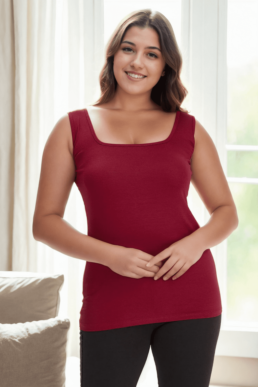 21135 Dewberry Womens Plus Size Tank Top Blouse-BURGUNDY