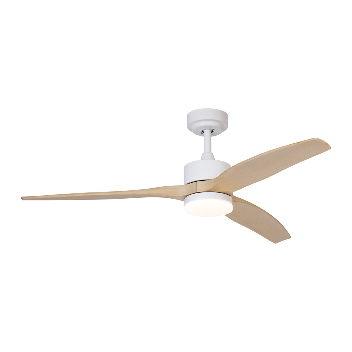 Inteligentný stropný ventilátor biely s drevenou potlačou 132 cm vrátane LED stmievateľného s diaľkovým ovládaním - Joly