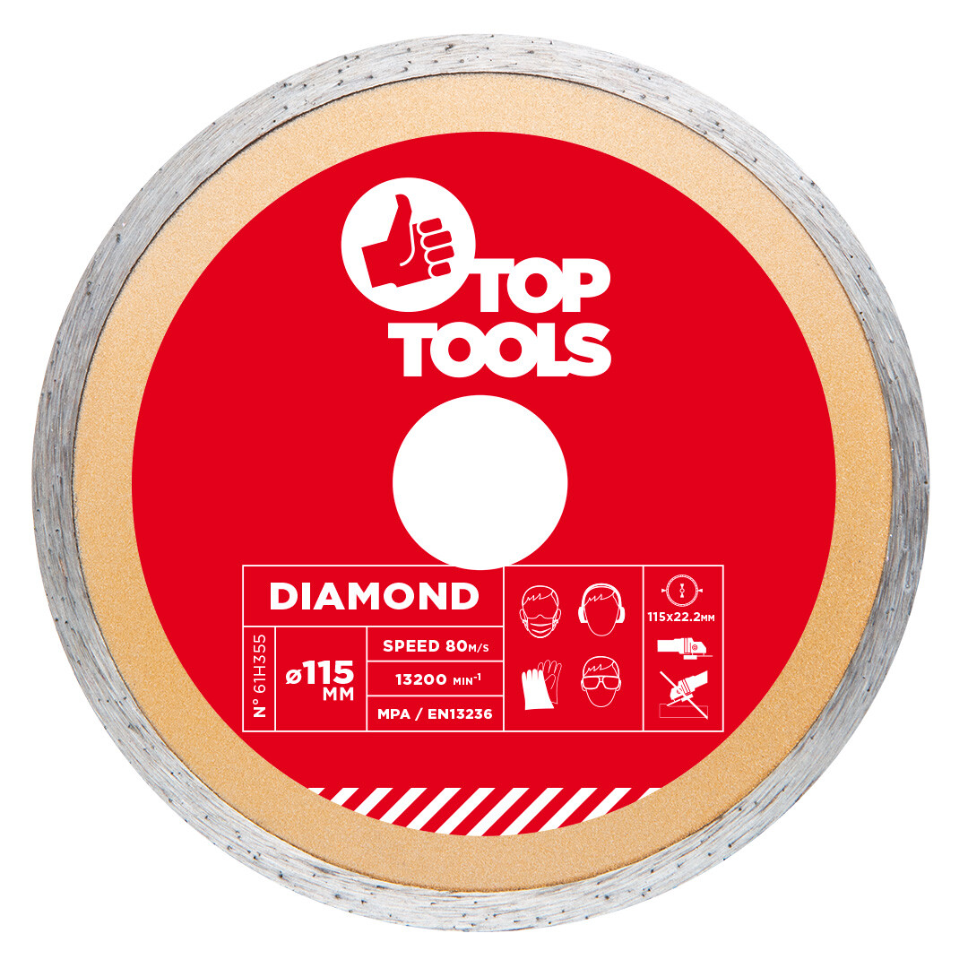Top Tools Diamantový kotúč, 115 x 22.2 mm, súvislý lem 61H355