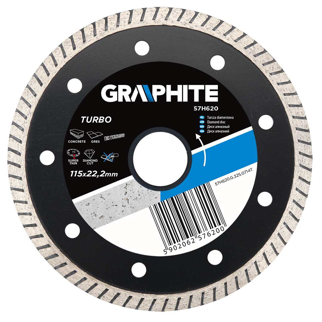 GRAPHITE Diamantový kotúč, 115 22.2 mm, Turbo, super tenký 57H620