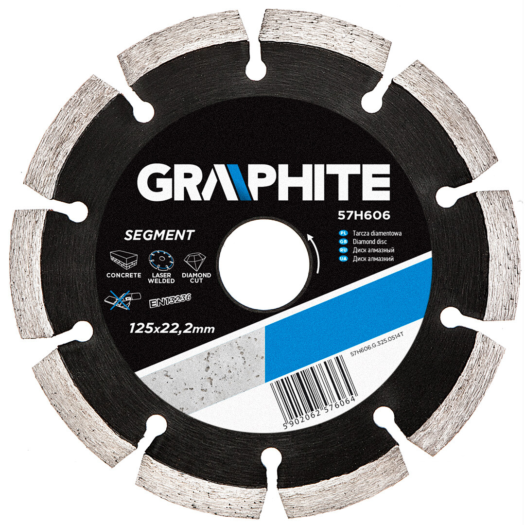 GRAPHITE Diamantový kotúč, 125 22.2 mm, segmentový a laserom zváraný 57H606