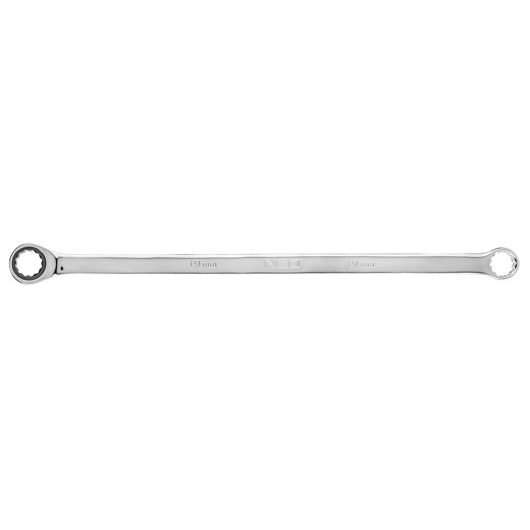 NEO TOOLS Kľúč s dvojitým krúžkom, s rohatkou, dlhý, 19 mm 09-367