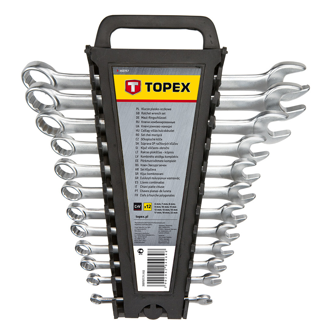 TOPEX Sada kľúčov očko - vidlica, 6 -22 mm, 12 ks 35D757