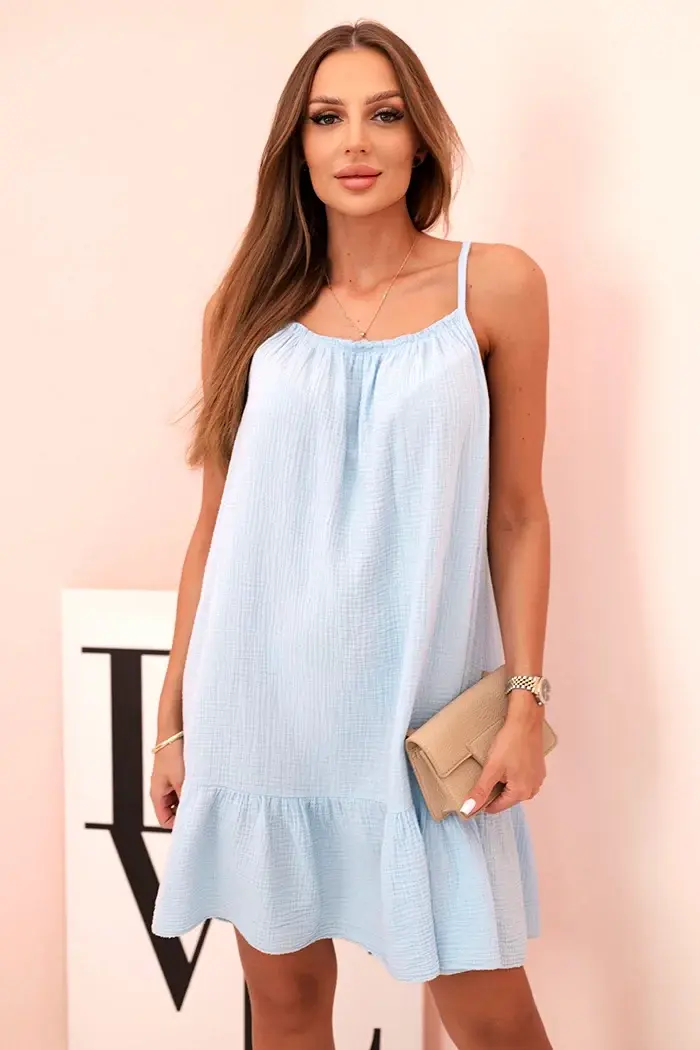 Kesi Włoski Sukňa dámska mušelínová na ramienkach s volánom modrá