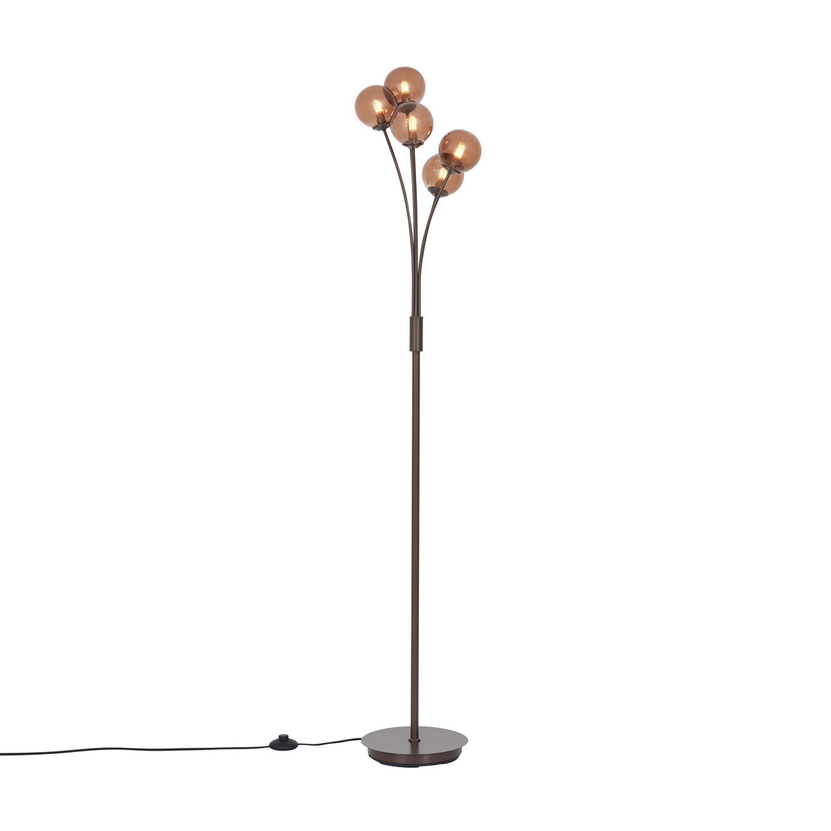 Dizajnová stojaca lampa bronzová s bronzovým sklom 5-svetiel - Atény