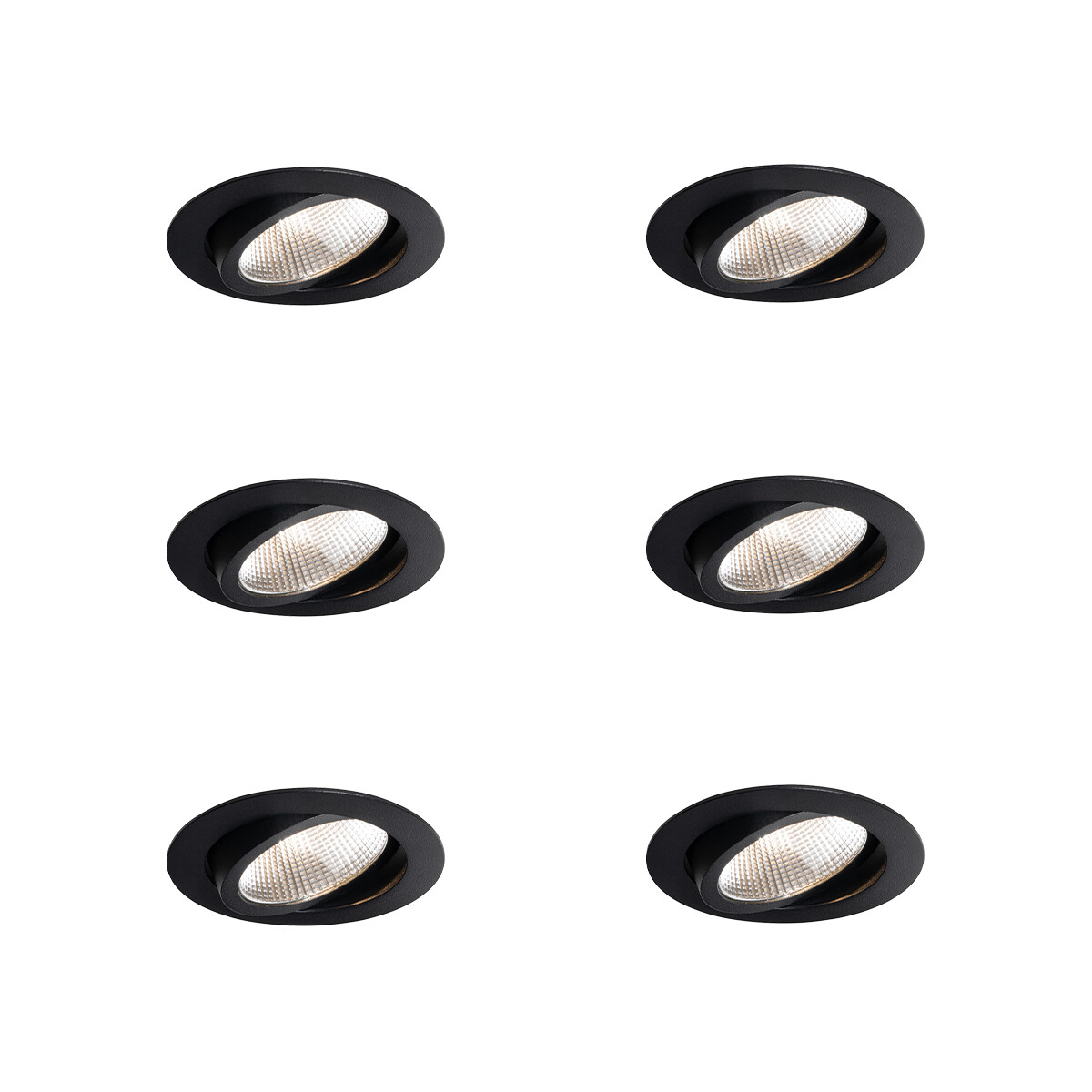 Sada 6 zapustených bodových svetiel čierna 9,5 cm vrátane LED 1300 lm stmievateľné IP23 - Gaius