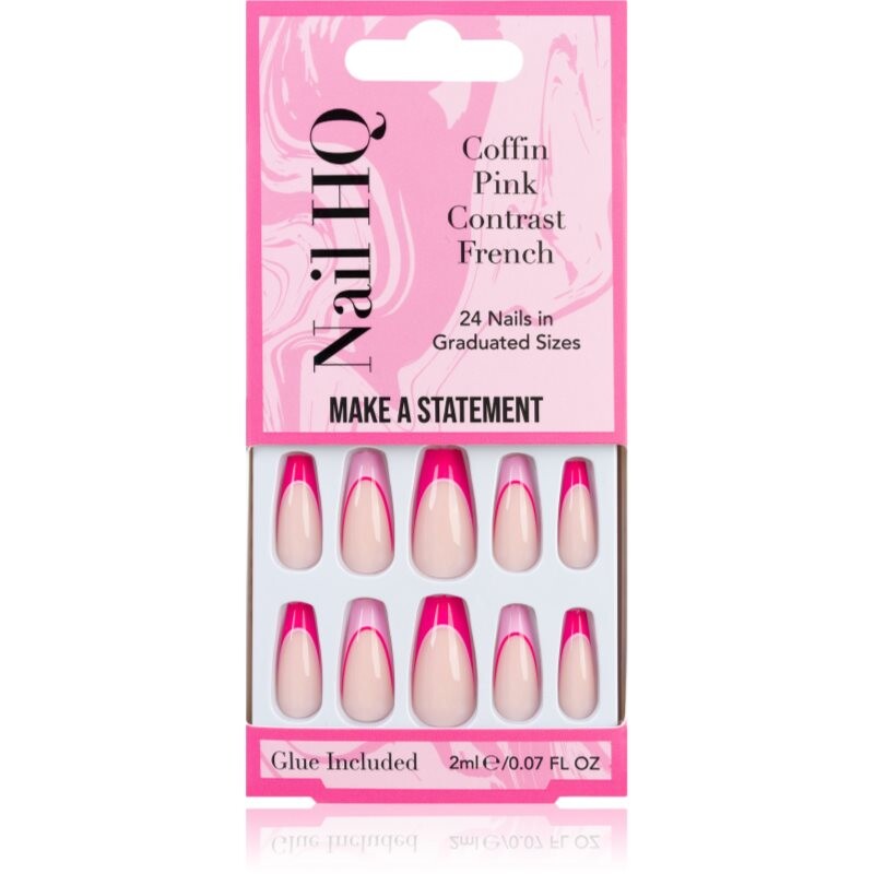 Nail HQ Coffin Pink Contrast French umelé nechty s lepidlom 24 ks