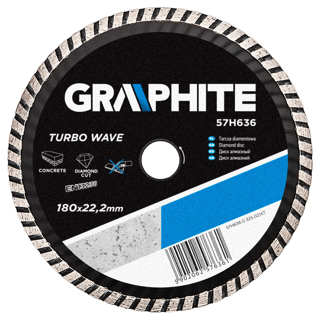 GRAPHITE Diamantový kotúč, 180 22.2 mm, Turbo keramika 57H636