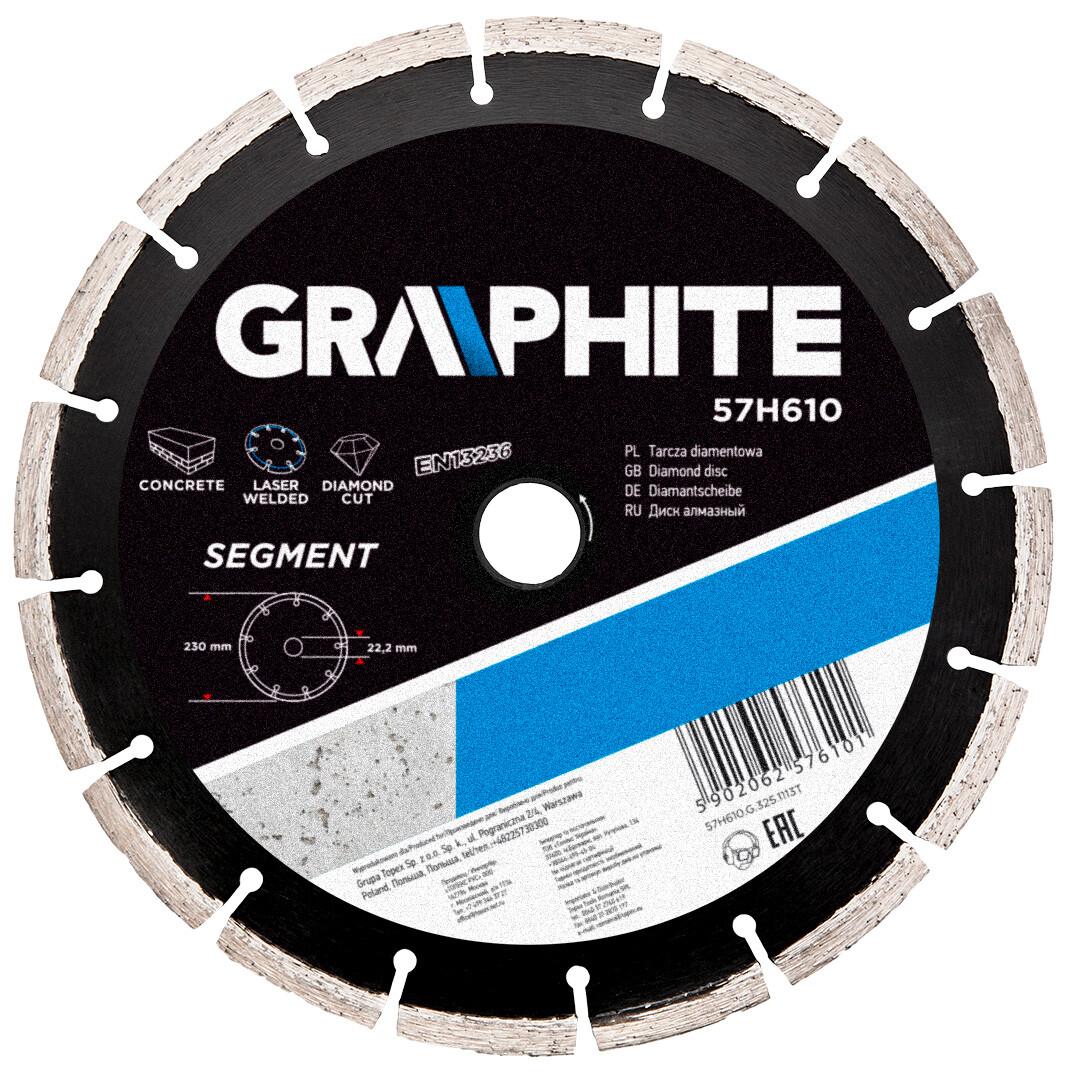 GRAPHITE Diamantový kotúč, 230 22.2 mm, segmentový a laserom zváraný 57H610