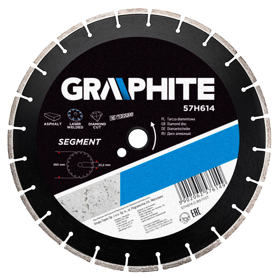GRAPHITE Diamantový kotúč, 350 25,4 mm, segmentový a laserom zváraný 57H614