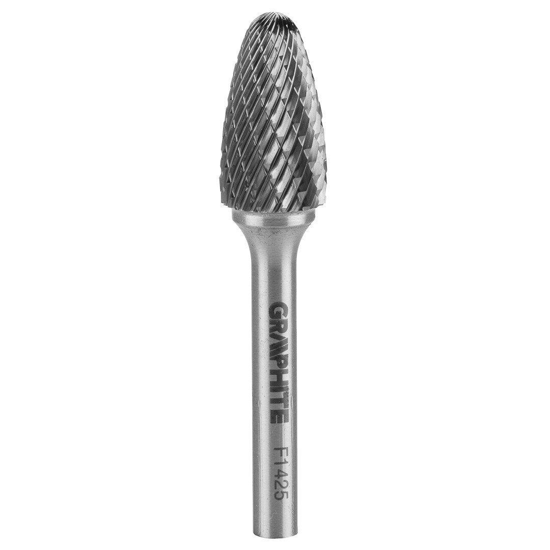 GRAPHITE HM fréza na kov, typ F (špicatá guľatá špička), 14 x 25 mm, stopka 6 x 45 mm 55H373