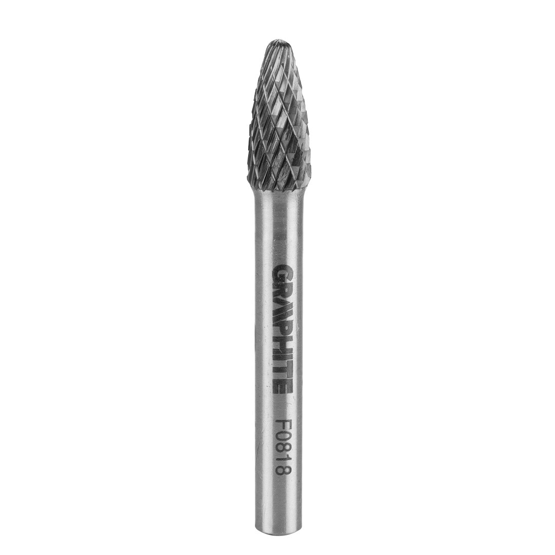 GRAPHITE HM fréza na kovy, typ F (špicatá guľatá špička), 8 x 18 mm, stopka 6 x 45 mm 55H370