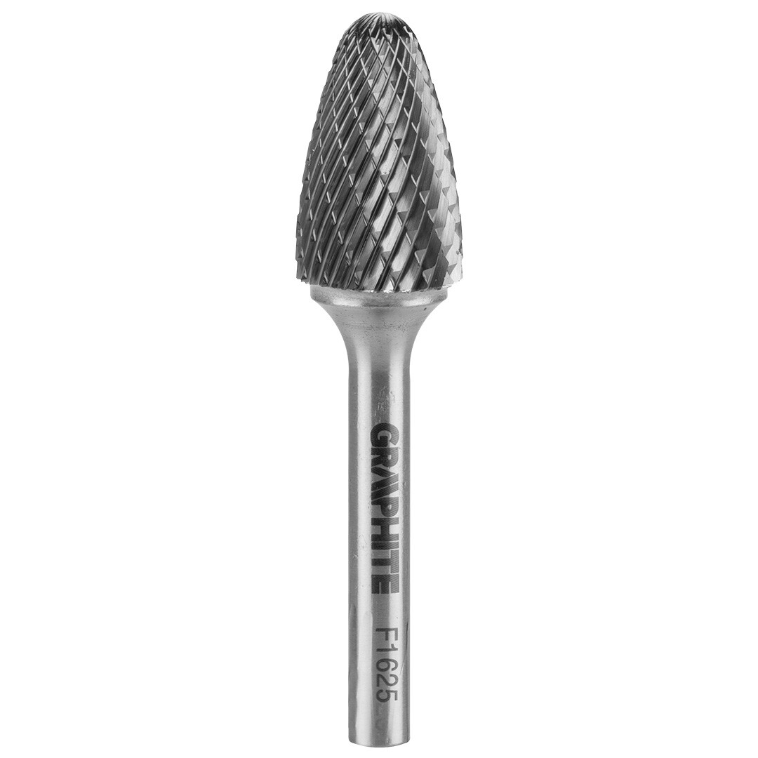 GRAPHITE HM fréza na orezávanie kovov typ F (špicatá guľatá špička), 16 x 25 mm, stopka 6 x 45 mm 55H374