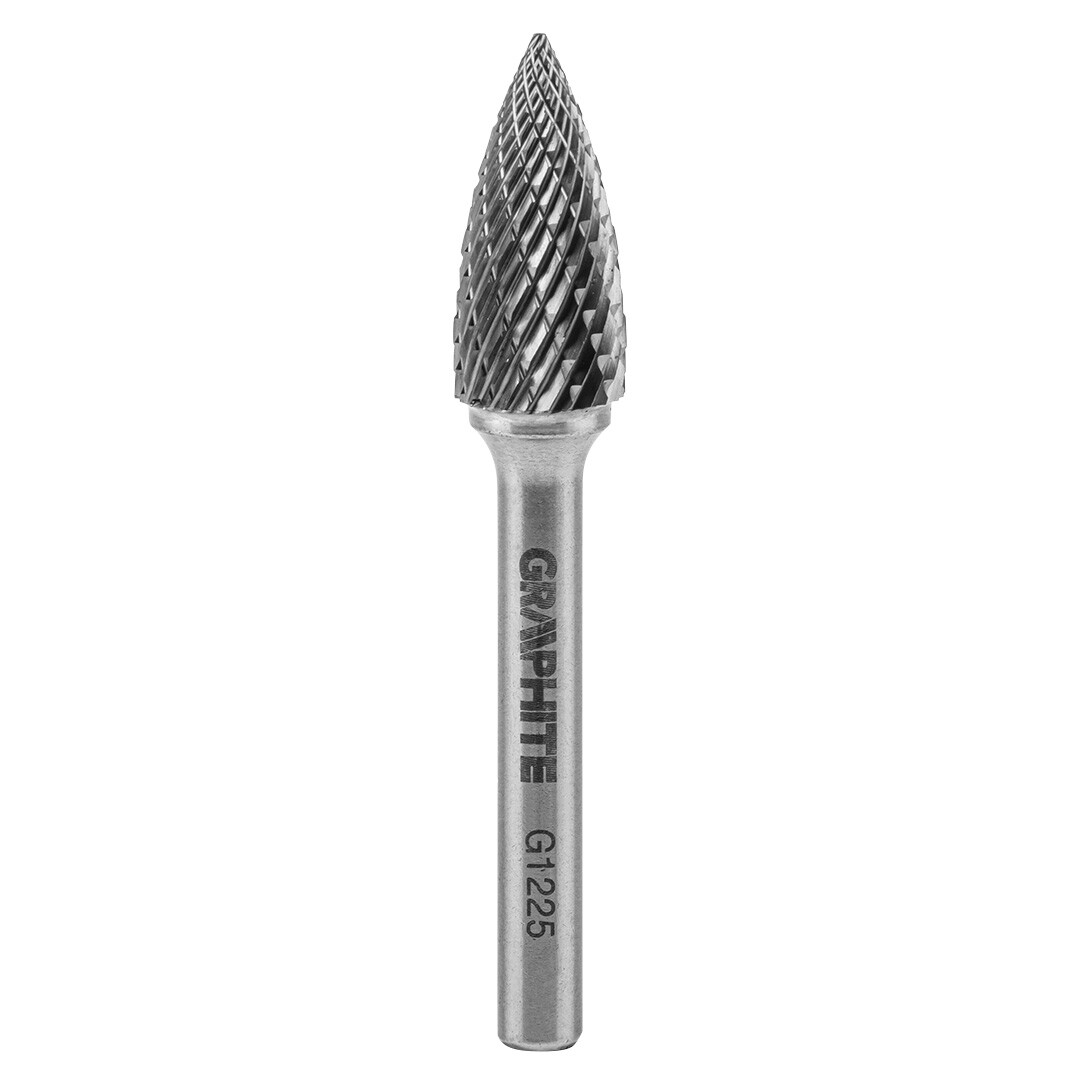 GRAPHITE HM fréza na orezávanie kovov typ G (špicatá guľatá špička), 12 x 25 mm, stopka 6 x 45 mm 55H375