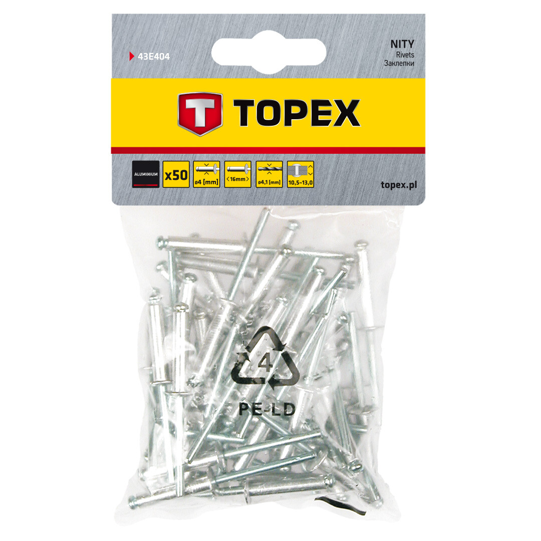 TOPEX Nit hliníkový trhací 4,0 mm x 16 mm, 50ks 43E404