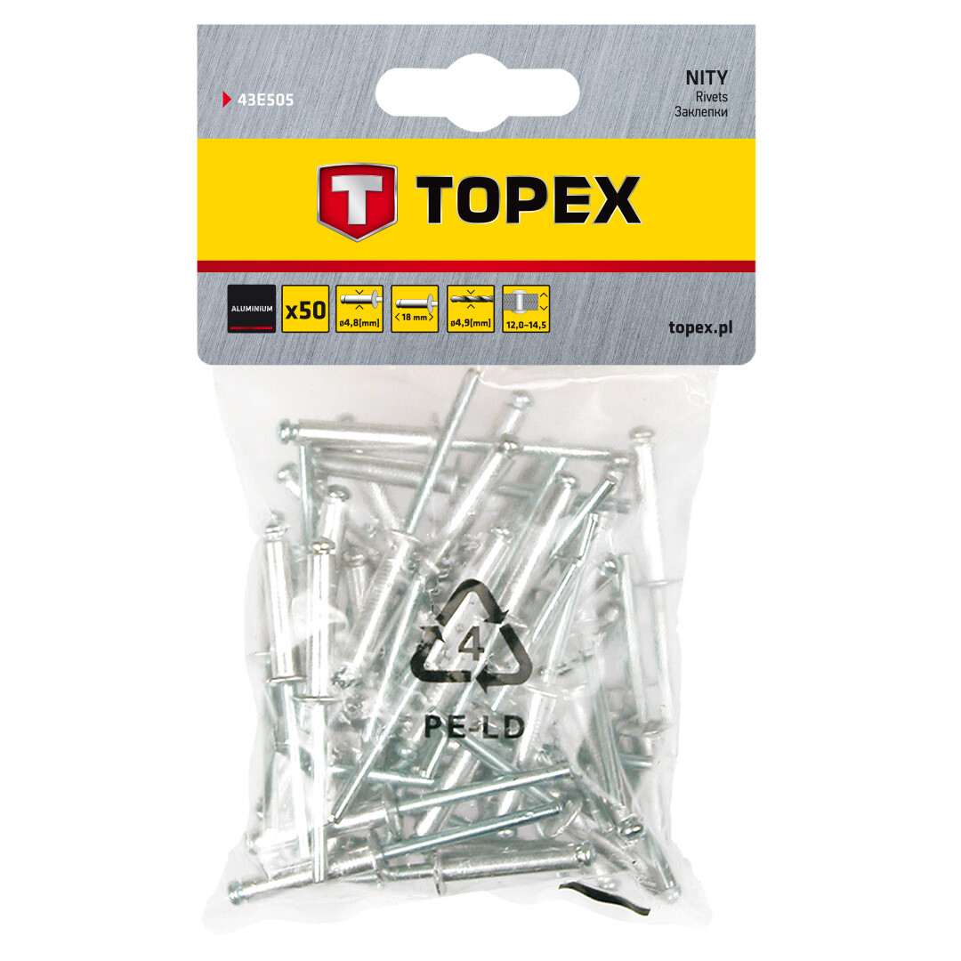 TOPEX Nit hliníkový trhací 4,8 mm x 18 mm, 50ks 43E505