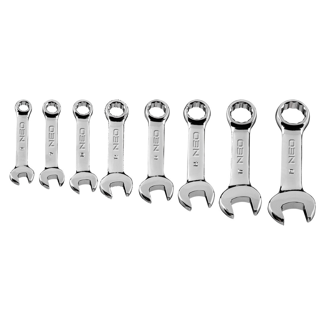 NEO TOOLS Ploché-očkové kľúče krátke 8-19 mm, súprava 8 ks 09-791