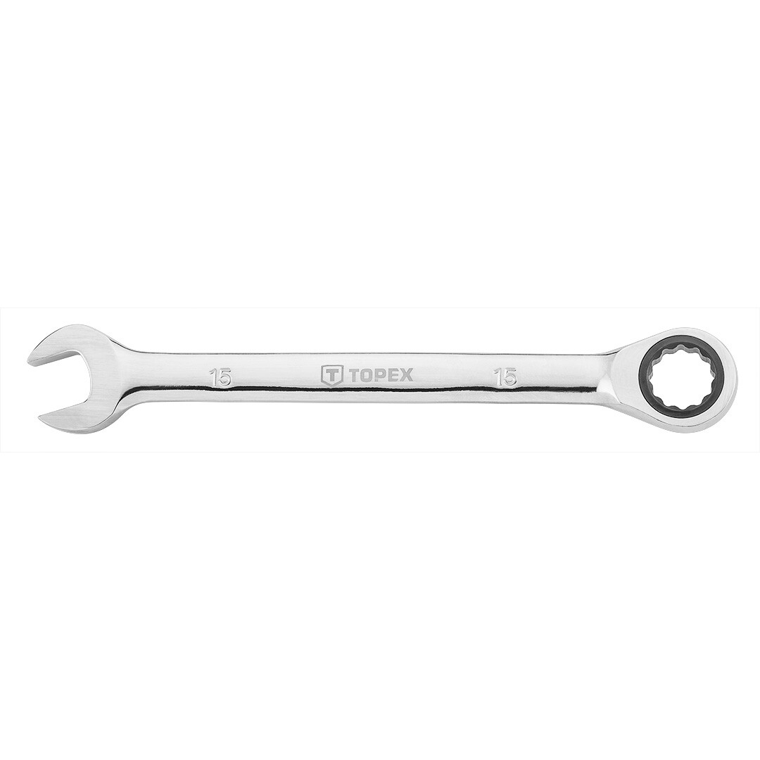 TOPEX Plochý očkový kľúč s račňou 15 x 200 mm 35D744