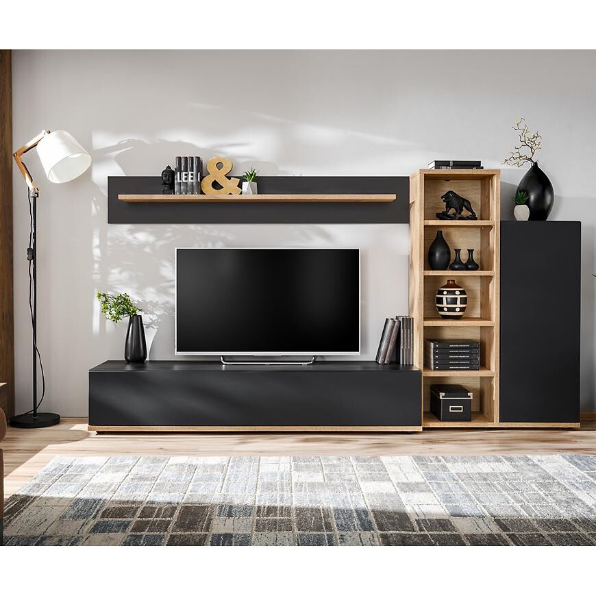 Obývacia stena Silk 3 Rzs Sk3 Dub Ribbeck/Čierna