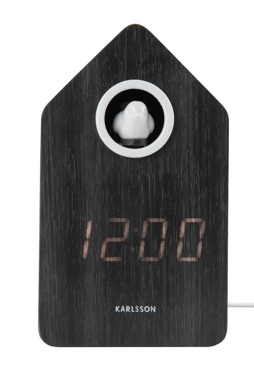 Budík Karlsson Cuckoo LED 16 cm čierna farba