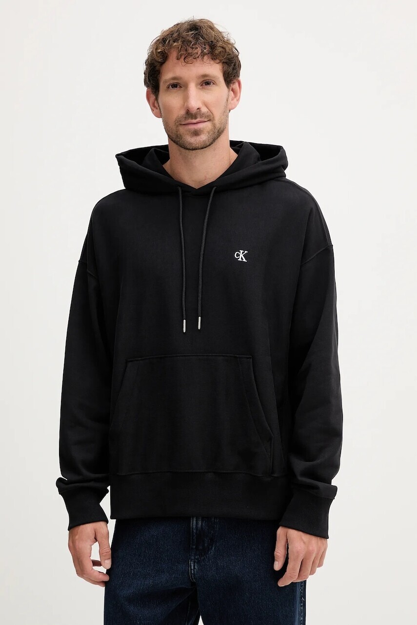 Mikina Calvin Klein Jeans čierna farba, s kapucňou, jednofarebná, LV04RC278G