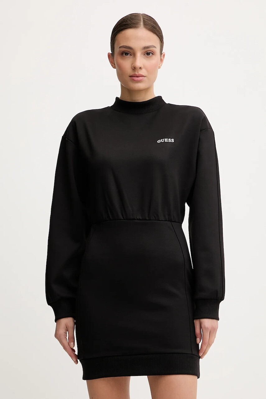 Šaty Guess CARMEN čierna farba, mini, rovný strih, V5YK02 KCX22