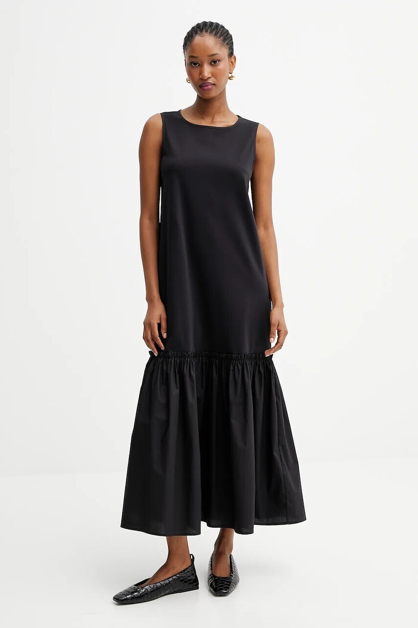 Bavlnené šaty Weekend Max Mara OSMIO čierna farba, maxi, áčkový strih, 2525626051600