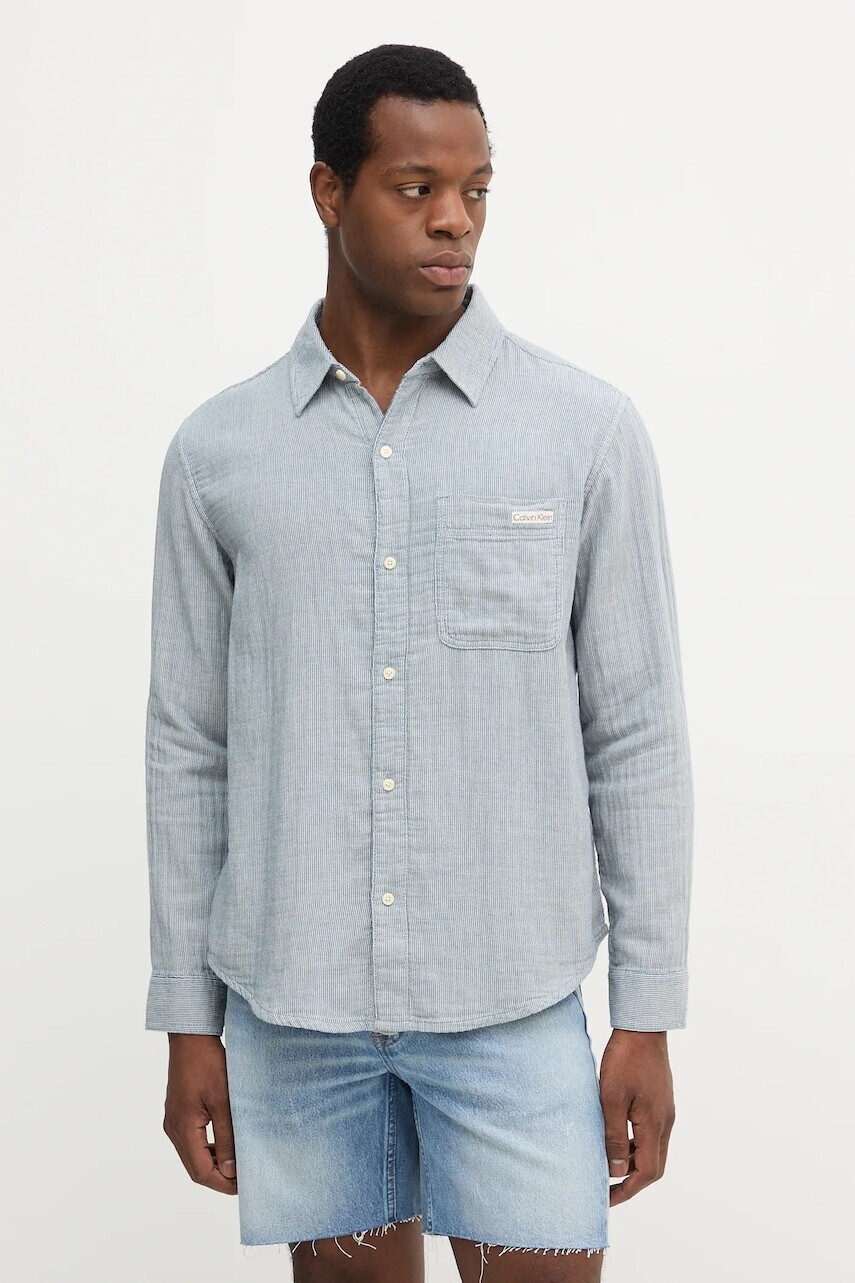Bavlnená košeľa Calvin Klein Jeans modrá farba, regular, s klasickým golierom, LV04RC706G