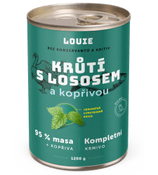 LOUIE Konzerva LOUIE morka s lososom a žihlavou 1200g pre psov