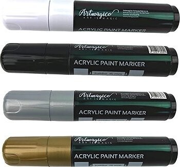 Artmagico akrylový popisovač Jumbo 15 mm, 4 ks, čierny, biely, zlatý, strieborný