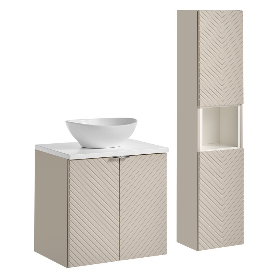 Koupelnová sestava Viva Cashmere s deskou, umyvadlem a skříňkami 60 cm kašmírová/bílá