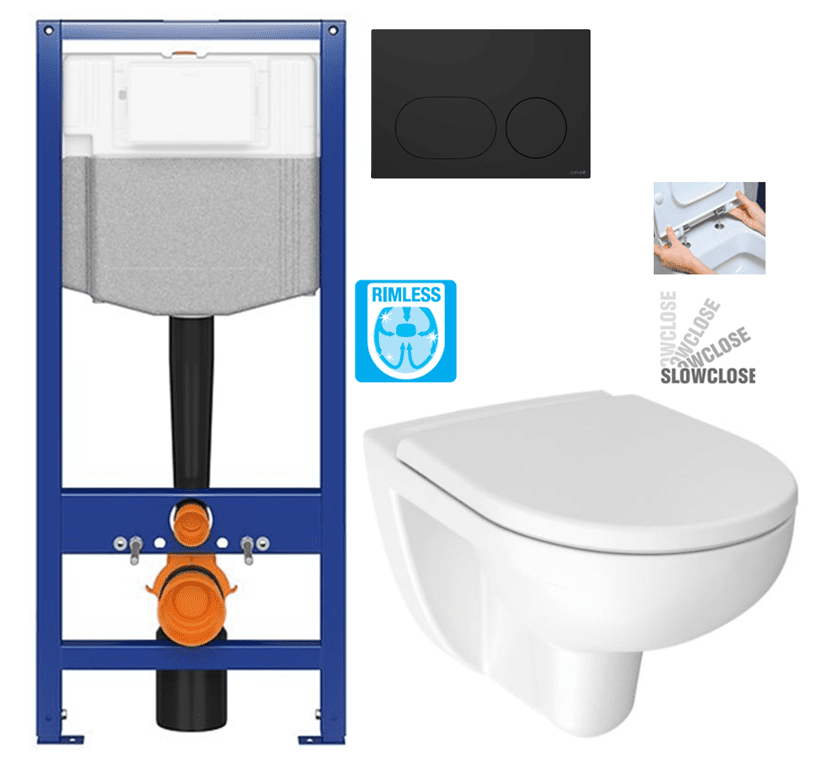 CERSANIT predstenový inštalačný systém s čiernym tlačidlom K97-0637 + WC JIKA LYRA PLUS RIMLESS + SEDADLO duraplastu SLOWCLOSE K97-526 0637 LY2