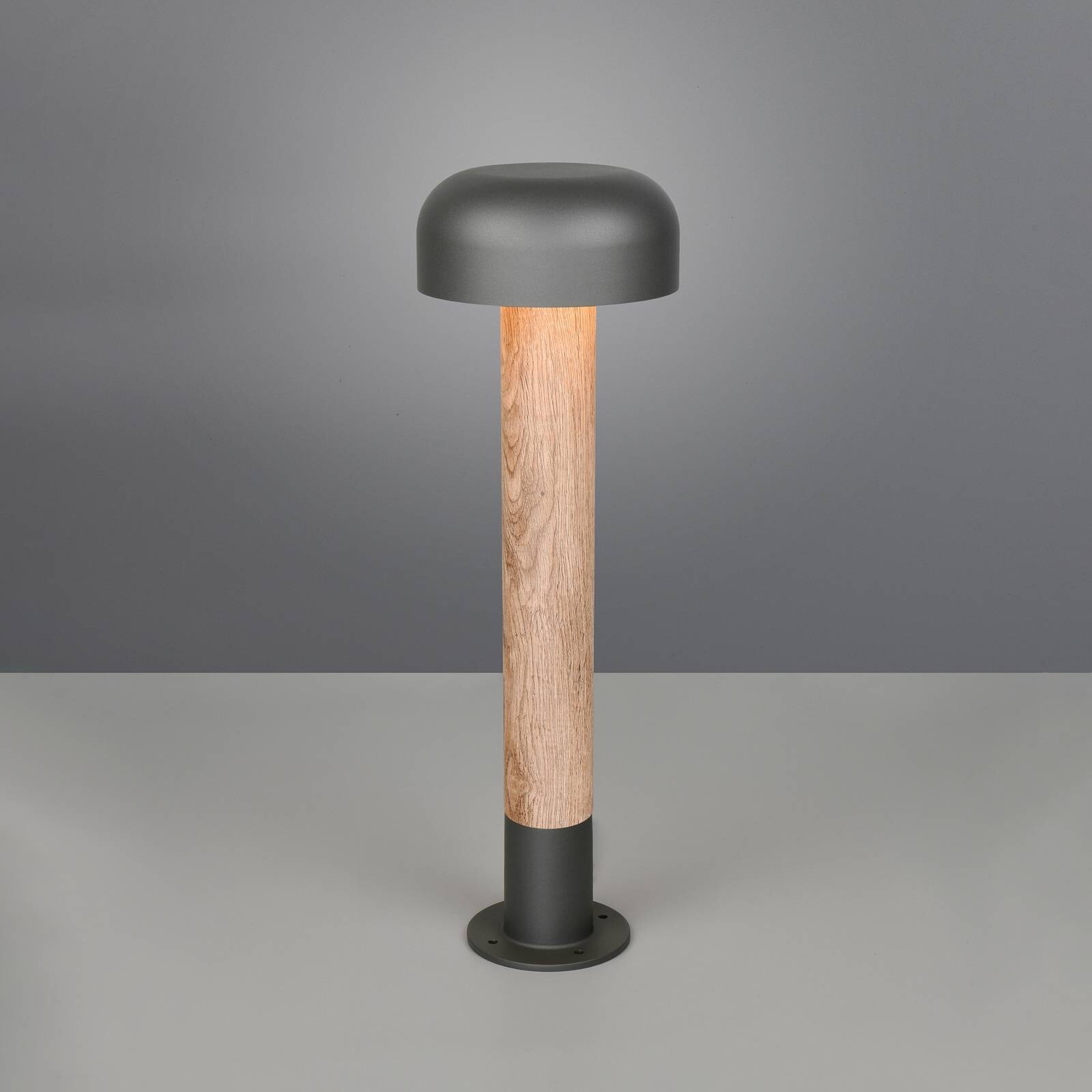 Chodníkové svetlo Fraser, sivá/drevený vzhľad, hliník, IP54, výška 84,5 cm