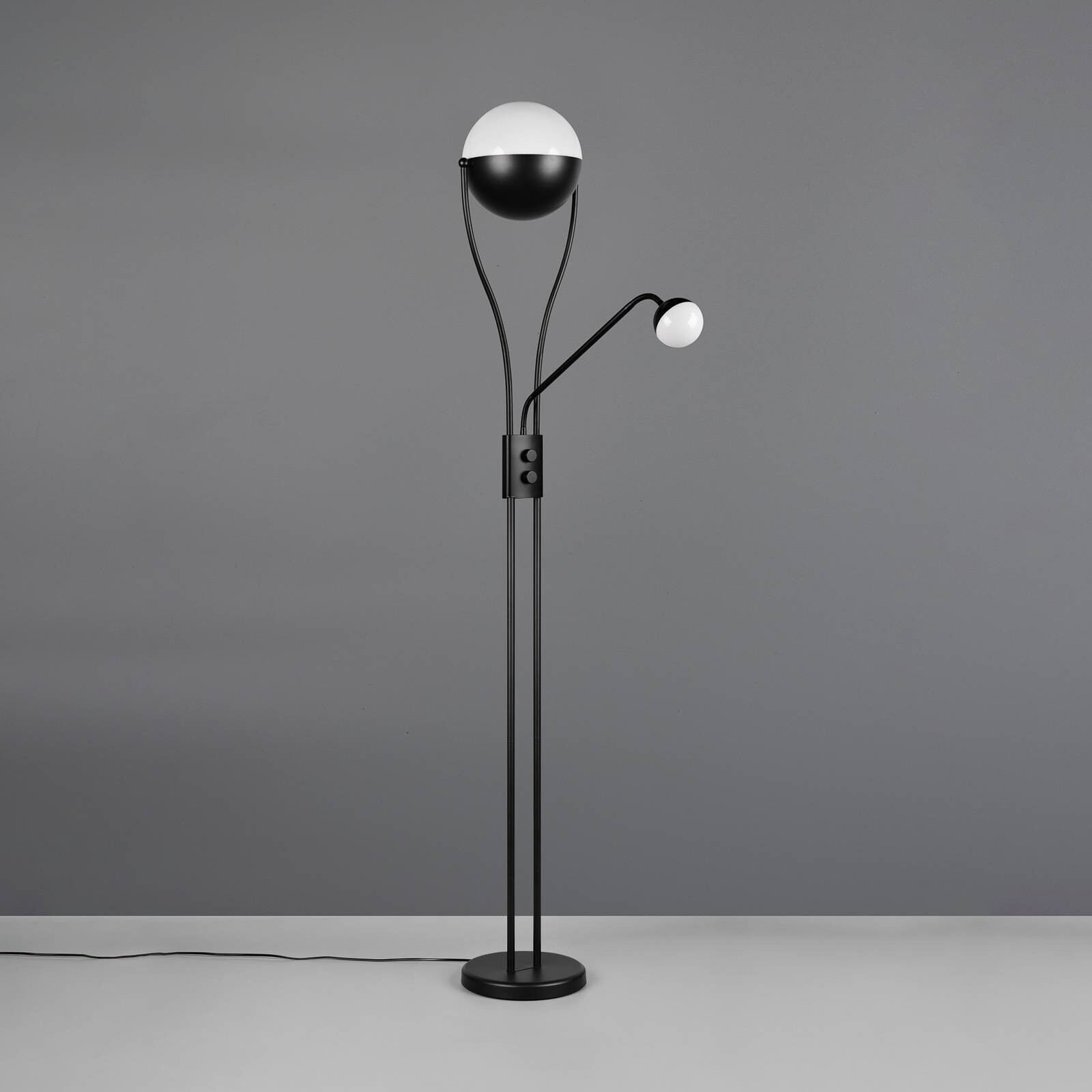 LED stojaca lampa Chris, čierna, kovová, lampa na čítanie, stmievač