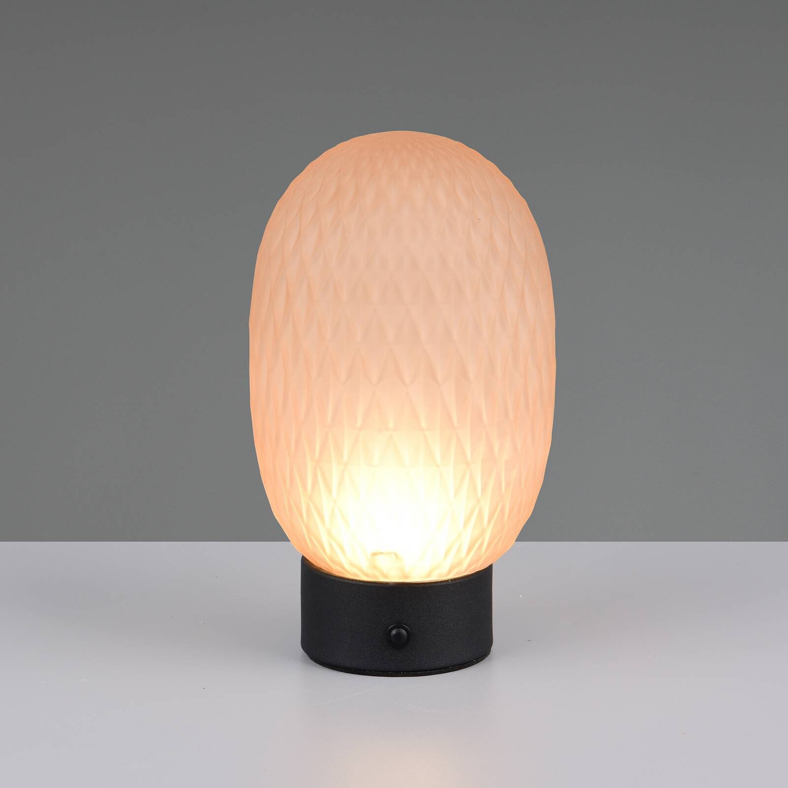 LED stolová lampa Facette, jantárová, USB, sklo