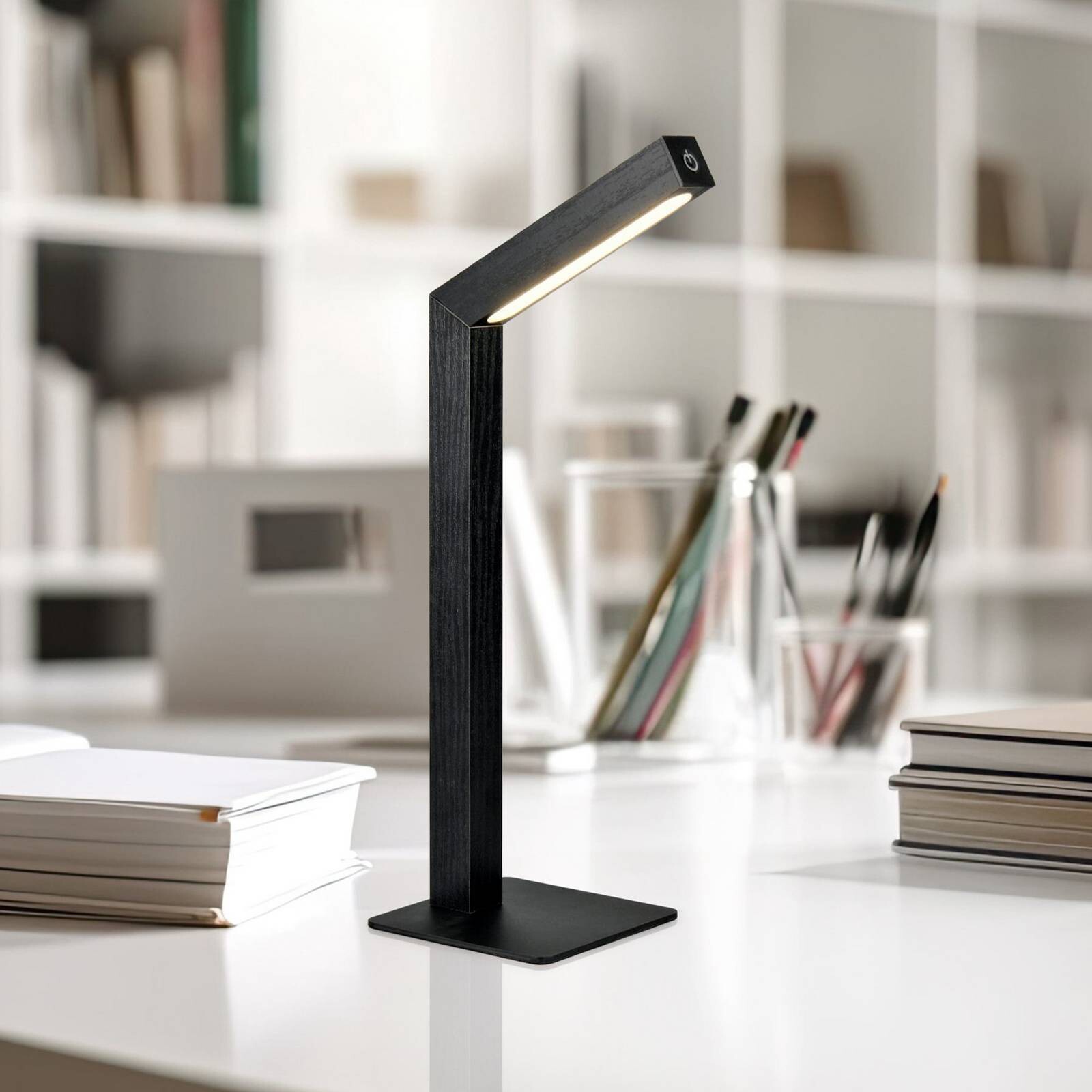 LED stolová lampa Skip, čierna, MDF, výška 37,5 cm