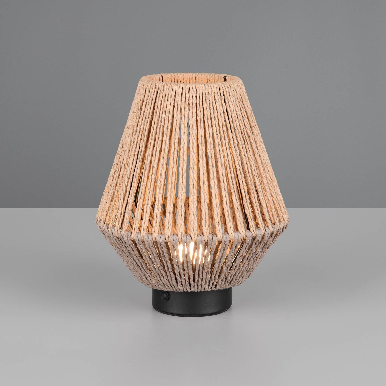 LED stolová lampa Lira, hnedá, papierová priadza, výška 22 cm