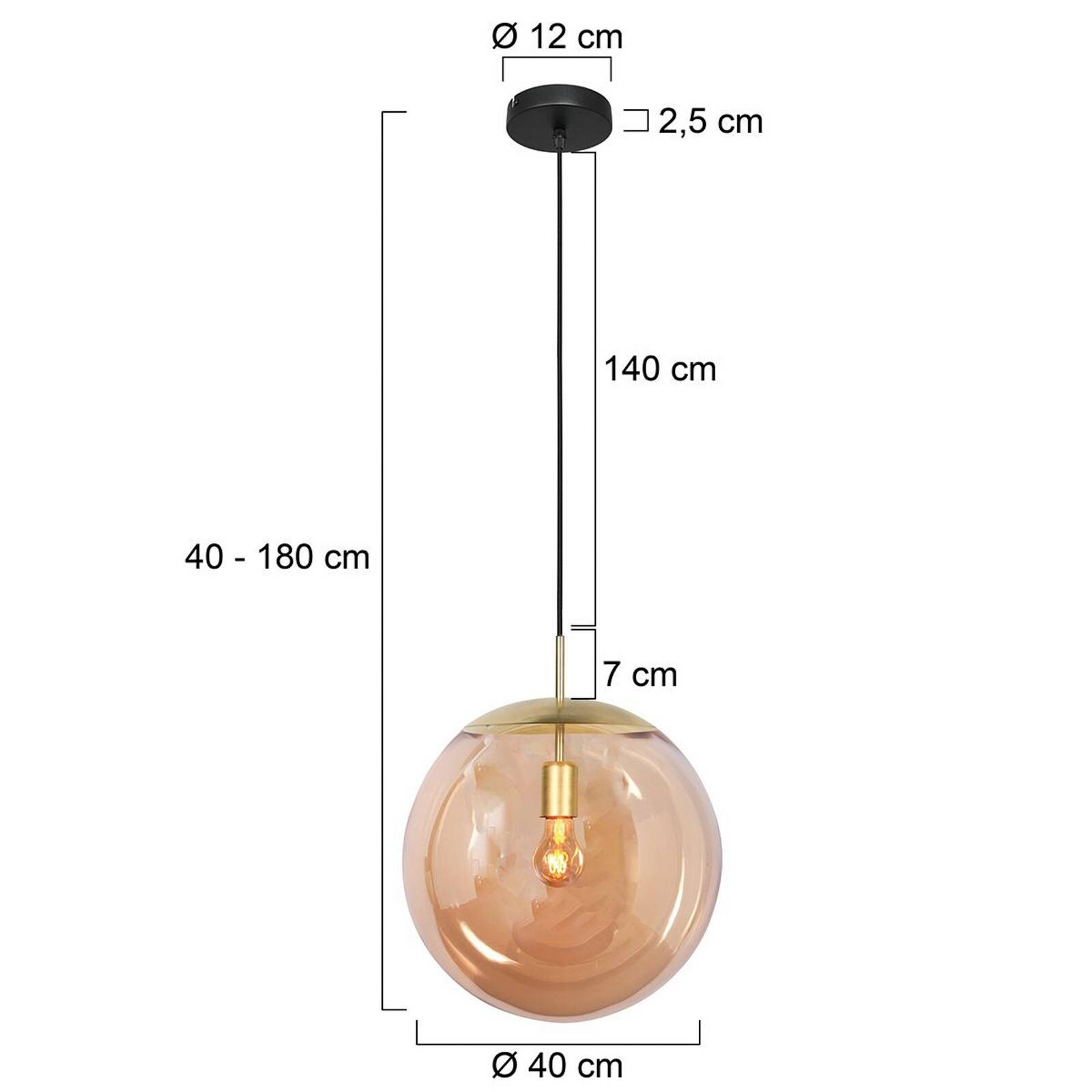Závesné svietidlo Bollique, mosadz, Ø 40 cm, sklo, 1-pl., guľa