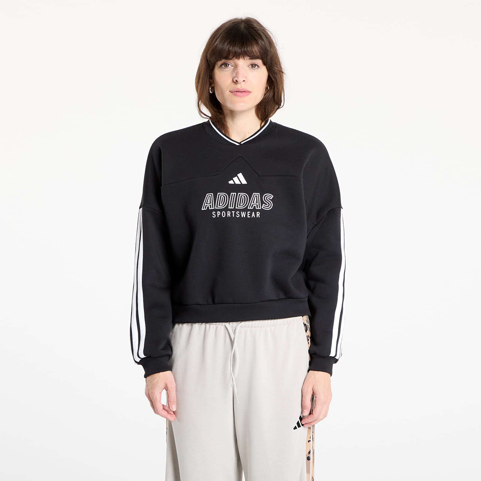Mikina adidas W Tiro Cut 3 Stripes Fleece Sweatshirt Black/ White S